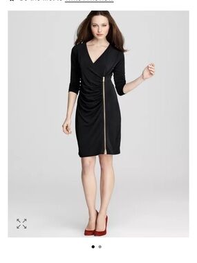 Calvin Klein Black Midi Wrap Dress with Gold Zip